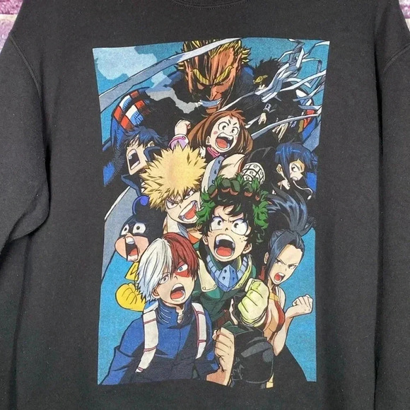 My Hero Academia Sweatshirt Crewneck Anime Black Graphic Print Medium Pullover - Picture 2 of 8